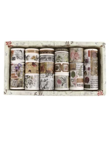 18 卷/盒，复古装饰和纸胶带，贴纸卷，带有不同图案，如欧洲建筑、英文短语、动物、行星等，适用于 DIY 手工装饰剪贴簿装饰、学习文具装饰胶带、学校用品、返校