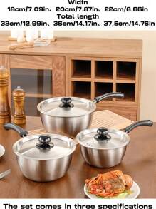 3 Stück Edelstahl Mehrzweck-Kochtöpfe-Set mit Einzelgriff, sortierte Größen für Meeresfrüchte-Kochen