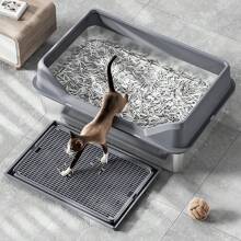 Eingeschlossene Edelstahl Katzentoilette mit Deckel extra große Katzentoilette für große Katzen XL Metallsteintablett mit hohen Seitenwänden, nicht klebrig, auslaufsicher, leicht zu reinigen