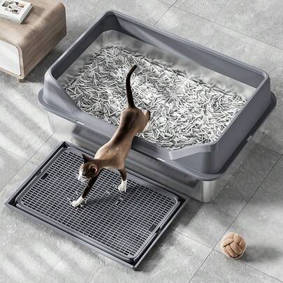 Enclosed Stainless Steel Cat Litter Box With Lid Extra Large Litter Box For Big Cats XL Metal Litter Pan Tray With High Wall Sides Enclosure, Non-Sticky, Anti-Leakage, Easy Cleaning