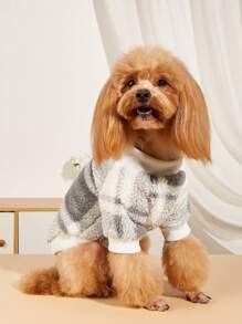 1 件浅色格子羊毛运动衫，适合猫和狗的温暖宠物衣服，秋冬季 - 彩色 - 查看 2