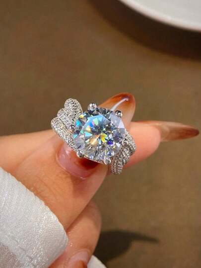 1 件 925 纯银镀铂金奢华超大方晶锆石戒指，闪亮密镶水晶鸡尾酒戒指，适合女士，适合婚礼和派对