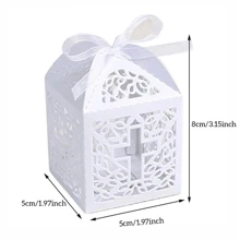 25 件十字糖果盒激光切割糖果礼品盒带丝带派对装饰婚礼生日洗礼礼物送宾客派对礼物 - 25pcs - 查看 4