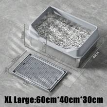 Eingeschlossene Edelstahl Katzentoilette mit Deckel extra große Katzentoilette für große Katzen XL Metallsteintablett mit hohen Seitenwänden, nicht klebrig, auslaufsicher, leicht zu reinigen