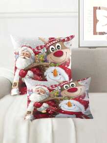 1 件圣诞圣诞老人雪人鹿枕套，各种尺寸方形抱枕套数码印花简约风格家居装饰靠垫套沙发办公室装饰，布艺装饰枕套汽车礼物 - 彩色 - 查看 2