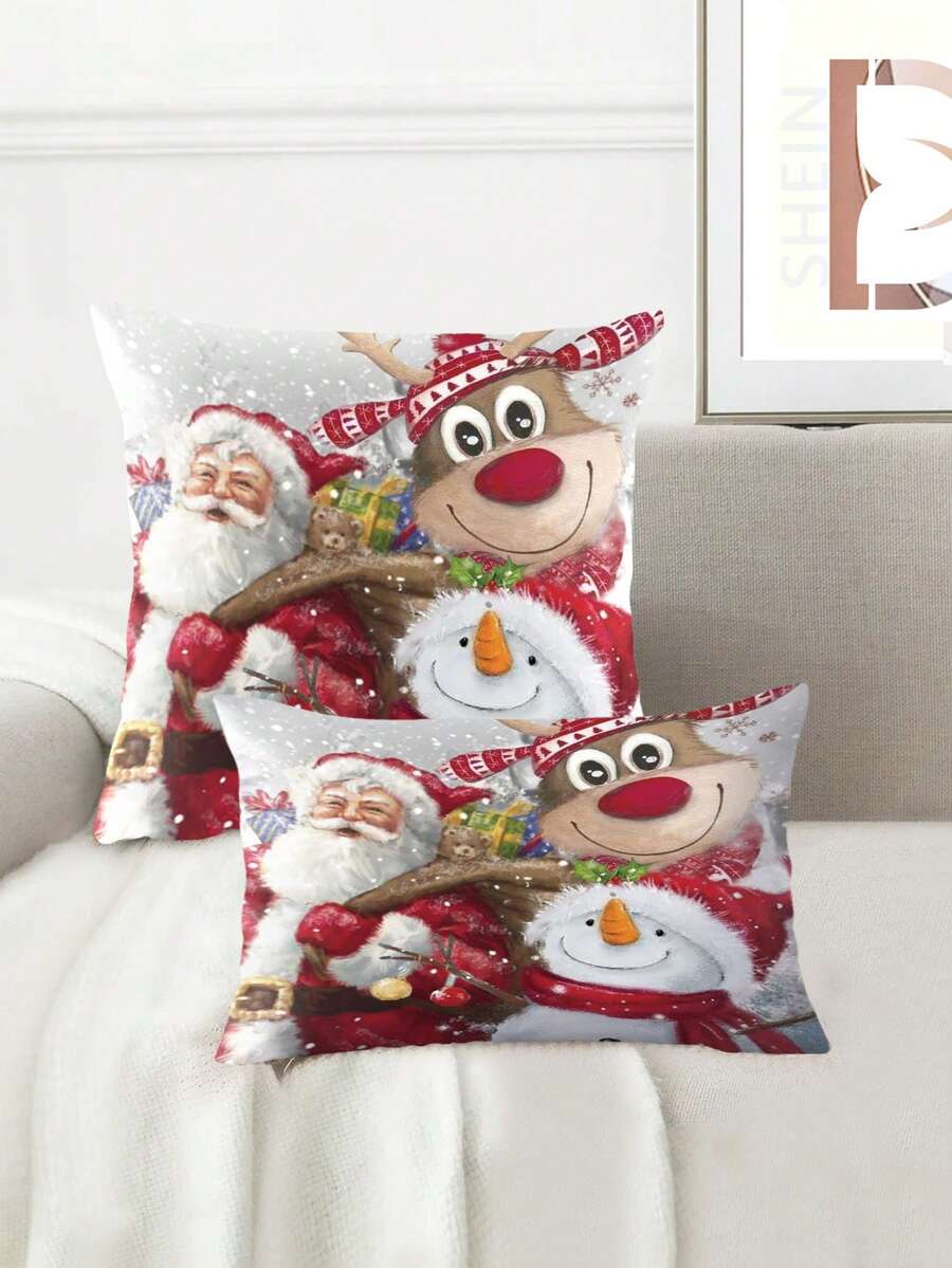 1 件圣诞圣诞老人雪人鹿枕套，各种尺寸方形抱枕套数码印花简约风格家居装饰靠垫套沙发办公室装饰，布艺装饰枕套汽车礼物