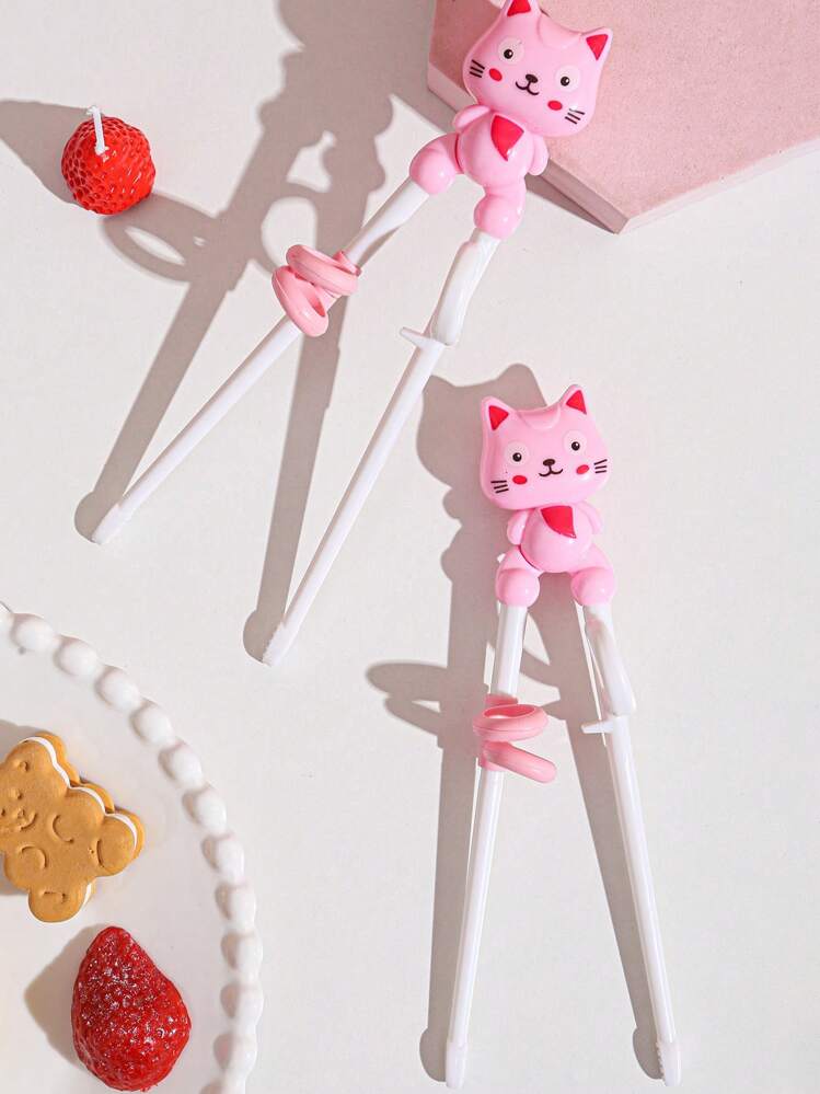 1 יחידה מקלות אכילה לילדים, עזר לחתול מצויר תרגול כלים ניידים לפעוטות - כחול - ראה 11