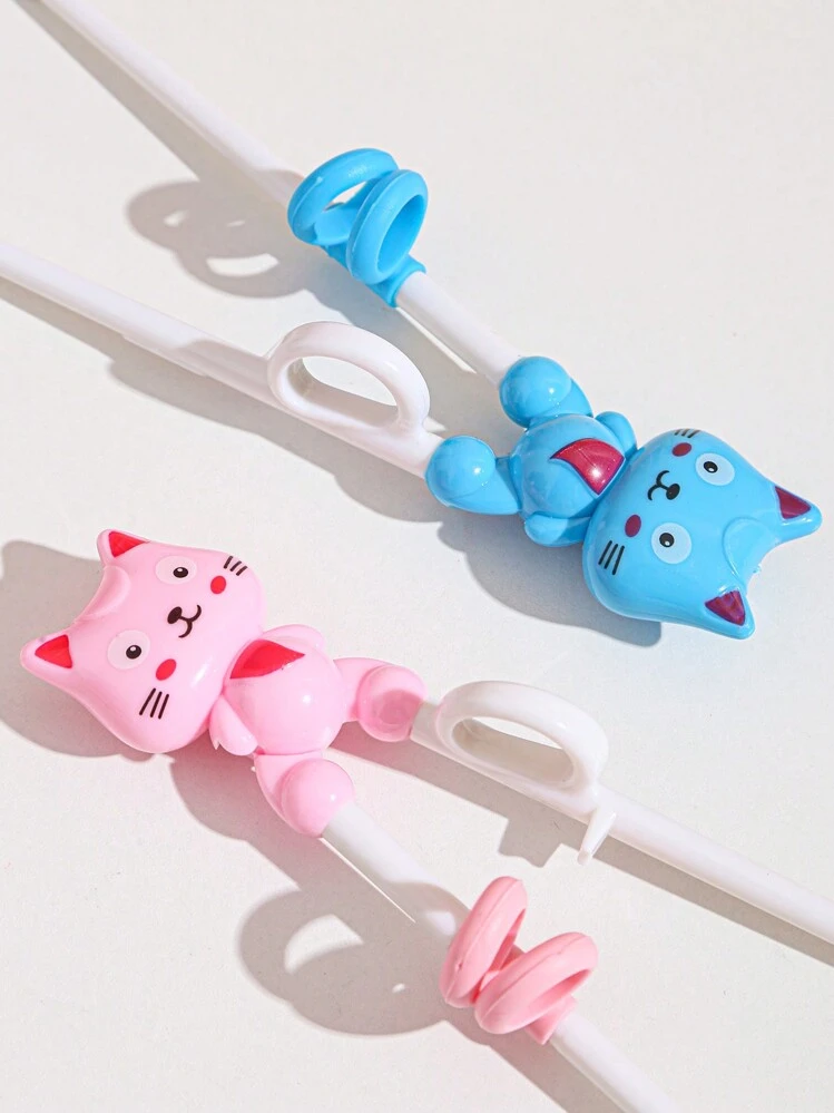 1 יחידה מקלות אכילה לילדים, עזר לחתול מצויר תרגול כלים ניידים לפעוטות - כחול - ראה 3