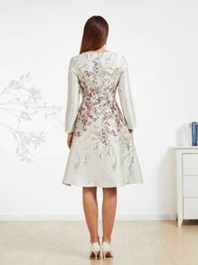 Vestido de cóctel de mujer con tejido jacquard elegante (estampado aleatorio), vestido de cóctel de manga larga para fiesta, graduación, cena, baile de graduación