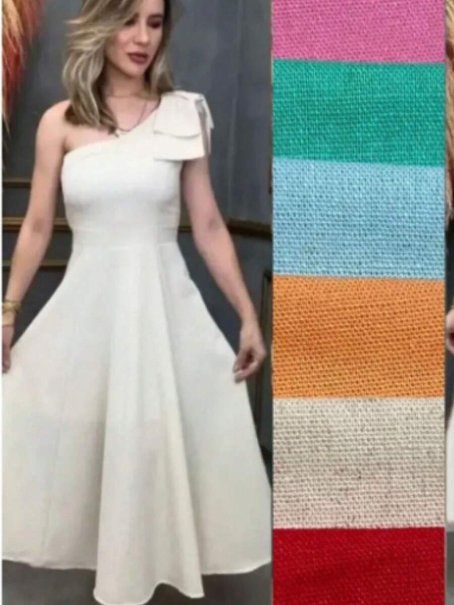 TRICOZHU SLEEVELESS SUMMER DRESS PLAIN PRINT Party Women's Long Evangelical Fashion Wedding Godmother - 白色 - 查看 1