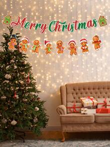1 套纸质圣诞横幅、圣诞快乐标志横幅花环、姜饼人图案挂饰、圣诞挂饰、家居装饰、圣诞壁炉墙横幅、圣诞装饰、圣诞派对用品、圣诞饰品 - 彩色 - 查看 2