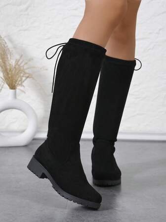 Nuevas botas altas con cordones, de estilo grueso de tacón y punta redonda, de estilo europeo y americano, para mujer, otoño/invierno
