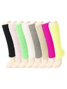 1pair Women Autumn/Winter Solid Color Striped Neon Color Knit Leg Warmersaccessories For Women - Multicolor - View 12