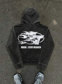Men's Letter & Figure Print Hooded Sweatshirt, Spring And Autumn