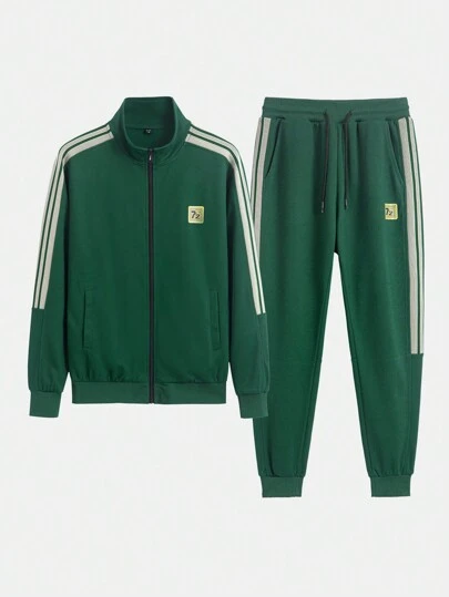 男士休闲宽松撞色卫衣和裤子套装，秋季服装