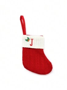 1 pièce Bas de Noël tricoté avec lettres, rouge, blanc et vert 3 couleurs, comprend 26 lettres anglaises. Peut être utilisé comme décoration de fête à la maison, ornement à accrocher au sapin de Noël ou au chevet, petit cadeau pour fête des fêtes, décoration d'Halloween - Multicolore - Voir 17