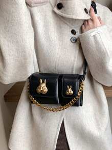 Retro Rabbit Head Decor Crossbody Bag, Chain Mini Handbag, Vintage Multi Pockets Shoulder Bag For Women - View 5