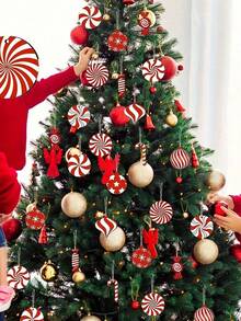 16 件圣诞装饰品 - 木制拐杖糖、棒棒糖挂饰，适用于圣诞树、假日家居、派对、咖啡厅、超市装饰 - 紅色 - 查看 9