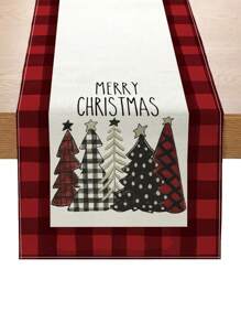 1pc Thick Linen Christmas Table Runner, Christmas Party Room Table Atmospheric Decoration Christmas Tree Pattern Tablecloth Set, Winter Christmas Eve Christmas 2025 New Year Party Gift Decoration, Xmas Party Home Decor Table Decor Christmas Ornaments - Multicolor - View 5