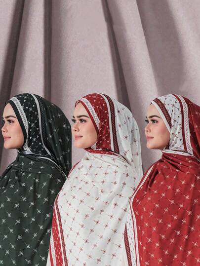 型号 1 件优质丝缎材料，优雅对比格子条纹印花图案，时尚优雅的女士头巾，柔软丝滑的头巾披肩头带 Abaya 配饰面纱服装