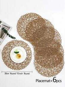 Set de 6 individuales tejidos a mano de forma redonda hueca, de estilo minimalista moderno, lavables, fáciles de limpiar, antideslizantes, resistentes al calor, adecuados para la decoración de la habitación, la mesa de comedor, el hogar, ideales para fiestas, cumpleaños, bodas y cenas