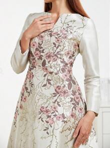 Vestido de cóctel de mujer con tejido jacquard elegante (estampado aleatorio), vestido de cóctel de manga larga para fiesta, graduación, cena, baile de graduación