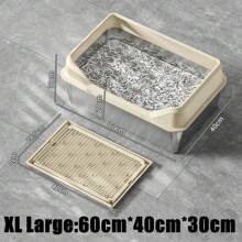 Eingeschlossene Edelstahl Katzentoilette mit Deckel extra große Katzentoilette für große Katzen XL Metallsteintablett mit hohen Seitenwänden, nicht klebrig, auslaufsicher, leicht zu reinigen