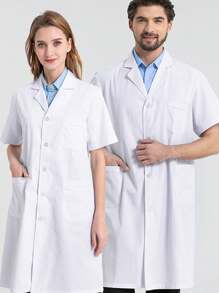 Doctora bata blanca de manga corta uniforme de laboratorio - Blanco - Ver 2