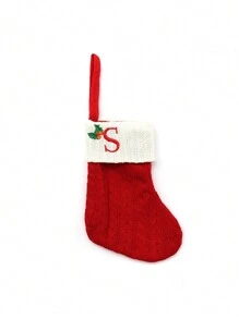 1 pièce Bas de Noël tricoté avec lettres, rouge, blanc et vert 3 couleurs, comprend 26 lettres anglaises. Peut être utilisé comme décoration de fête à la maison, ornement à accrocher au sapin de Noël ou au chevet, petit cadeau pour fête des fêtes, décoration d'Halloween - Multicolore - Voir 7