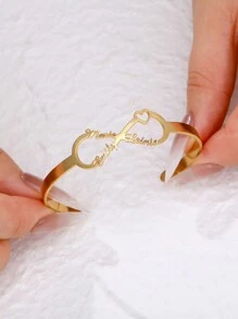 Customized Personalized Friendly Adjustable Stainless Steel Open Heart Bracelet Jewelry Gift For Couple Valentines