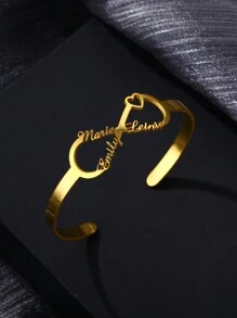 Customized Personalized Friendly Adjustable Stainless Steel Open Heart Bracelet Jewelry Gift For Couple Valentines
