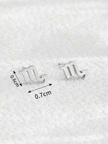1对经典不锈钢十二生肖耳钉，适合女性日常佩戴 - 銀色 - 查看 3