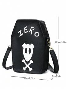 Halloween Fashionable Multipurpose PU Leather Coffin Shaped Mini Crossbody Bag For Women, Adjustable Strap, Zipper Closure