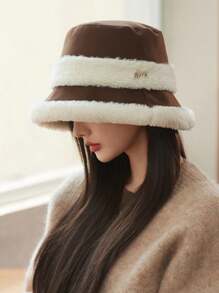 1pc Fleece Patchwork Bucket Hat, Warm Thick Windproof Earflap Beanie Suitable For Autumn And Winter Everyday Use Winter Outfits