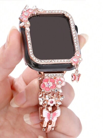 1个蝴蝶吊坠设计，触屏灵敏，无需贴膜，兼容，表壳和流苏合金表带需另行购买。表带和表壳可组合购买，享受更多优惠。兼容 Ultra/SE/8/7/5/4/3/2，尺寸为38/40/41/42/44/45/49毫米。