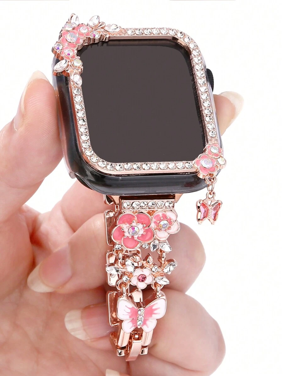 1个蝴蝶吊坠设计，触屏灵敏，无需贴膜，兼容，表壳和流苏合金表带需另行购买。表带和表壳可组合购买，享受更多优惠。兼容 Ultra/SE/8/7/5/4/3/2，尺寸为38/40/41/42/44/45/49毫米。