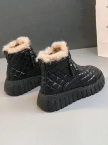 1 双女式多功能时尚拼色保暖休闲皮革高帮雪地靴，适合日常穿着、运动和户外活动 - 黑色 - 查看 7