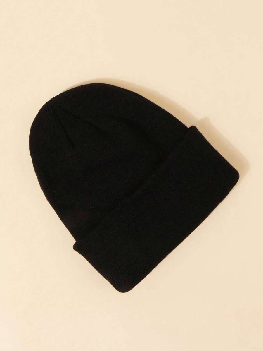 1pc Black Color Y2K Style Kids/Youth Warm And Breathable Knit Beanie