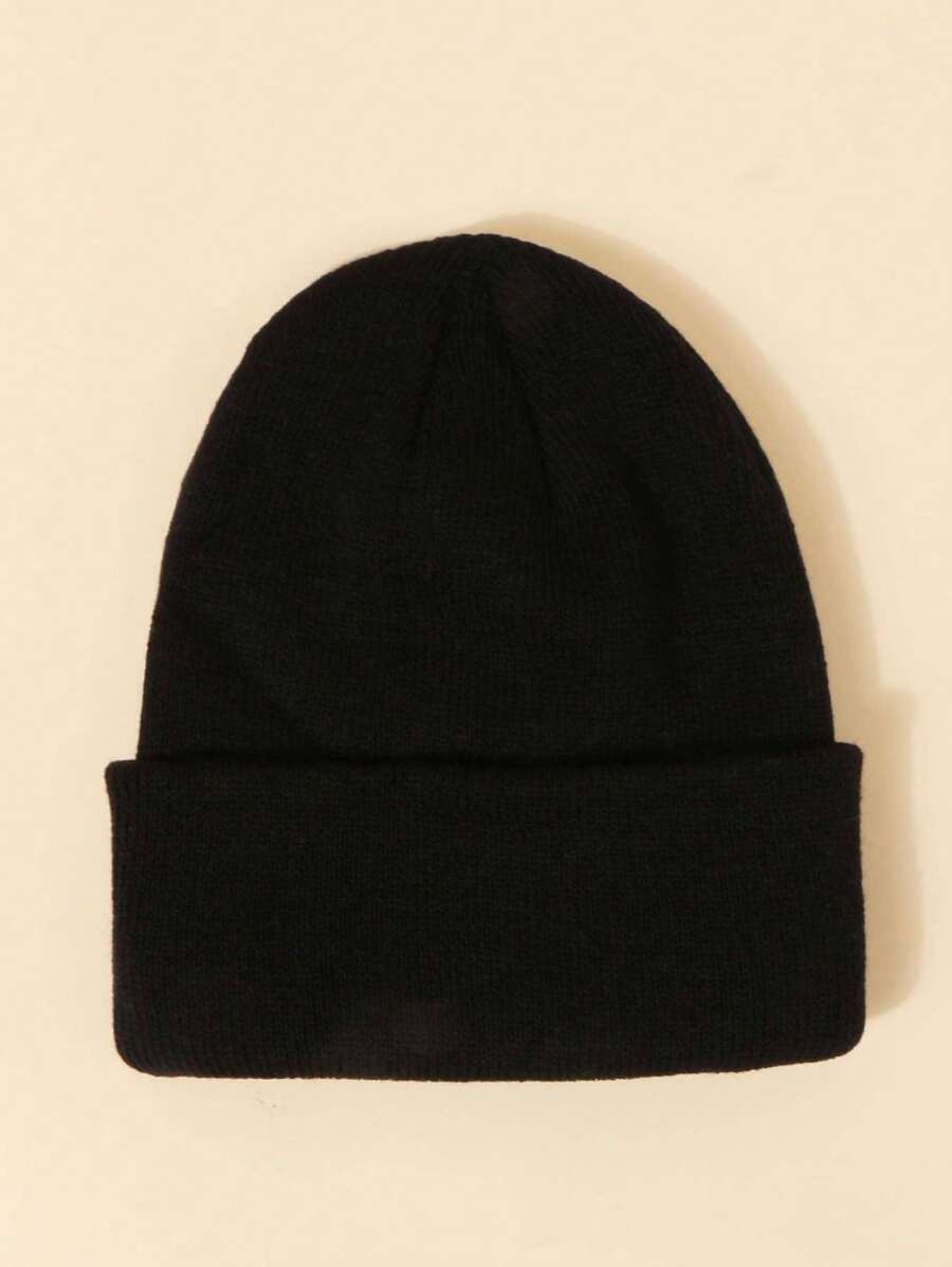 1pc Black Color Y2K Style Kids/Youth Warm And Breathable Knit Beanie