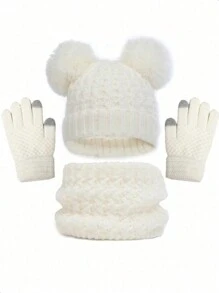 3pcs Kids Winter Knit Hat, Gloves & Scarf Set, Girls & Boys Fleece Lined Beanie, Neck Warmer Suit