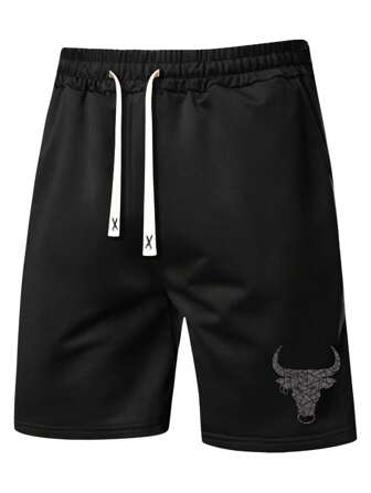 Neue Herren Lässig Bermuda Shorts in Großer Größe mit Loser Passform und Stier Muster Muster für den Sommer, Strand Shorts