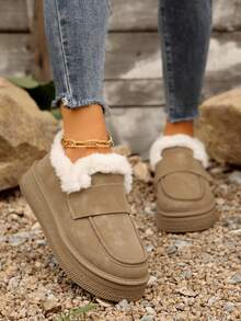 2024冬季女士保暖套脚拖鞋，带搭扣，防滑保暖加厚鞋底，室内外皆可穿着 - 駝色 - 查看 4