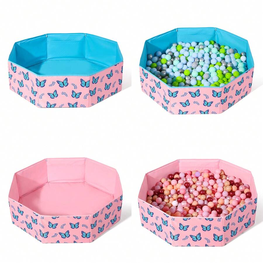 1 个 8 面可折叠球坑儿童游泳池，带图案，易于组装和存放，可作为儿童礼物（不含球）