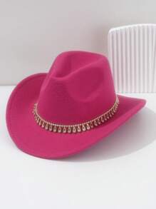 1pc Unisex Solid Color Felt Cowboy Hat, Paired With Gold Raindrop Teardrop Decoration Belt, Low-Key Luxurious British Style Retro Bohemian Punk Hat, Suitable For Parties, Western Themed Events, Gatherings, Engagement Parties, Cosplay, Graduation Ceremonies, Masquerade Balls, Festivals, Weddings, Birthdays, Music Festivals, Coming-Of-Age Ceremonies