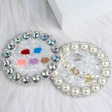 1个复古风格仿珍珠镶嵌相框指甲油展示盘，优雅圆形美甲样品照片展示架 - 彩色 - 查看 7