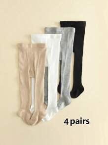 4 件装女童竖条纹紧身裤，柔软舒适不透明连裤袜，白色和黑色，适合日常穿着 - 彩色 - 查看 1