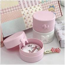 Hộp đựng đồ trang trí hình nơ sữa hình tròn trơn màu dễ thương có nắp đậy, kẹp tóc, trang sức, hộp đựng bụi di động - Nhiều màu - Xem 3