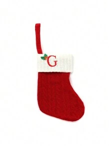 1 pièce Bas de Noël tricoté avec lettres, rouge, blanc et vert 3 couleurs, comprend 26 lettres anglaises. Peut être utilisé comme décoration de fête à la maison, ornement à accrocher au sapin de Noël ou au chevet, petit cadeau pour fête des fêtes, décoration d'Halloween - Multicolore - Voir 18