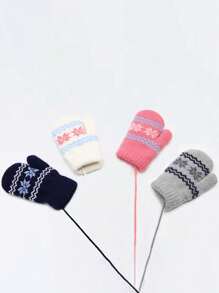 1-2 Years Old Kids Winter Mittens Gloves, Snowflake Print Knitted Gloves With Anti-Lost Strap, Stretchy Warm Knitted Gloves For Boys And Girls, Suitable For Outdoor, Travel, Party, Daily Wear - Multicolor - View 3