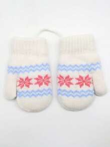 1-2 Years Old Kids Winter Mittens Gloves, Snowflake Print Knitted Gloves With Anti-Lost Strap, Stretchy Warm Knitted Gloves For Boys And Girls, Suitable For Outdoor, Travel, Party, Daily Wear - Multicolor - View 5